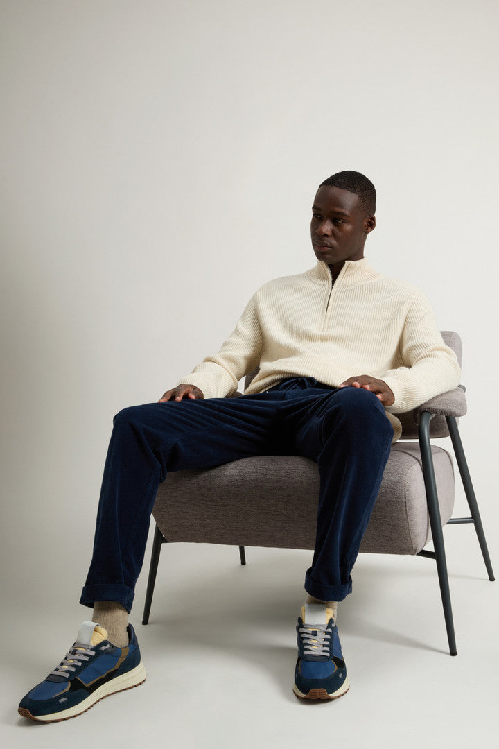 Retro Sneakers in Nylon with Leather Details Blu Blu