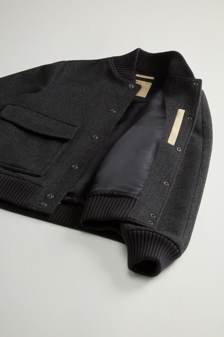 Miles Bomber Jacket in Wool Blend Dark Grey Melange