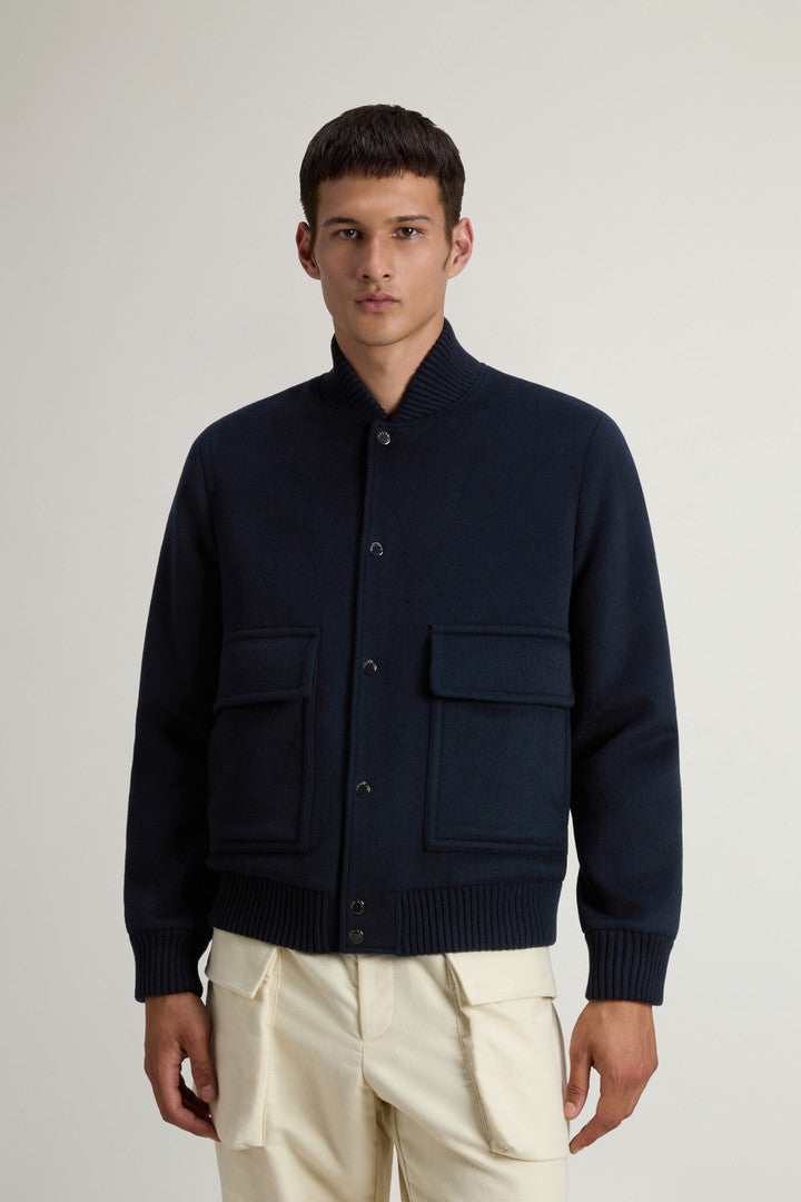 Miles Bomber Jacket in Wool Blend Melton Blue