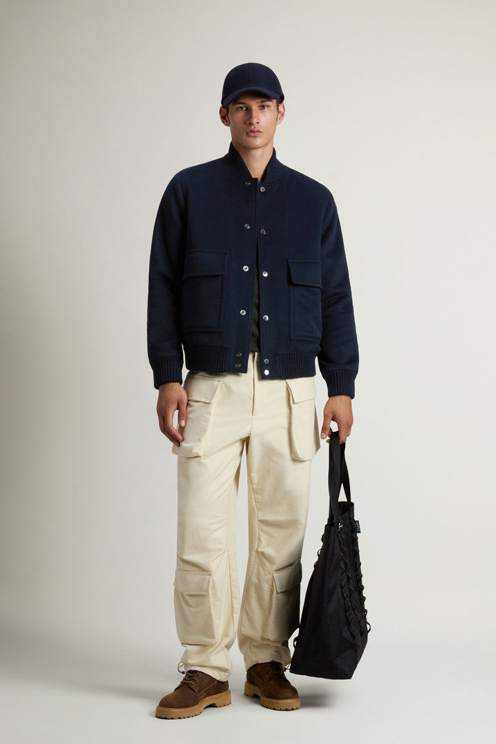 Miles Bomber Jacket in Wool Blend Melton Blue