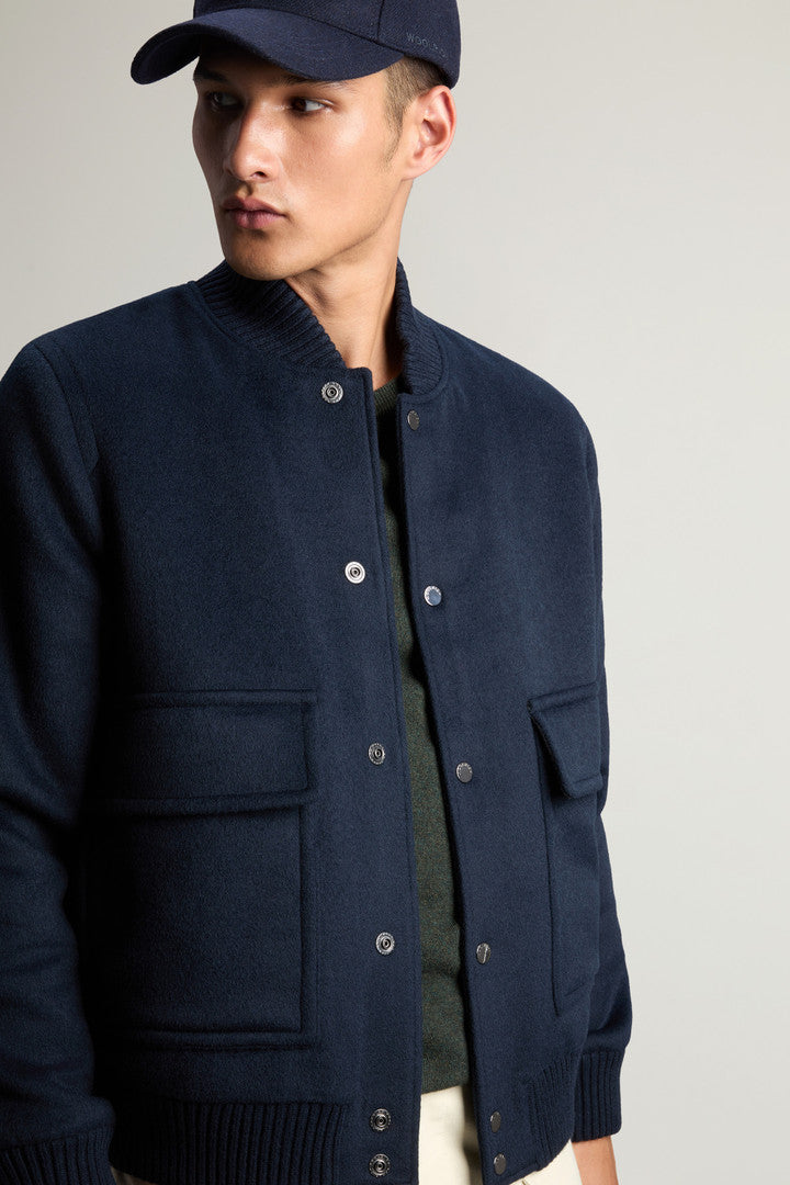 Miles Bomber Jacket in Wool Blend Melton Blue