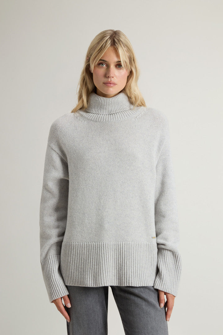 Pure Wool Turtleneck Sweater Light Grey Melange