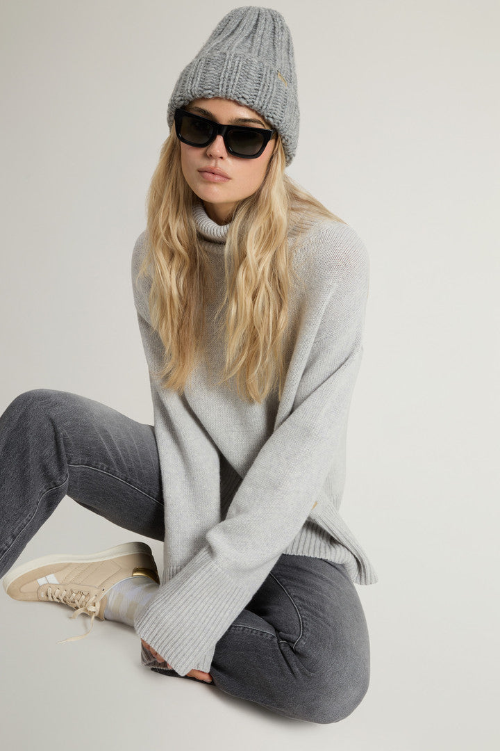 Pure Wool Turtleneck Sweater Light Grey Melange