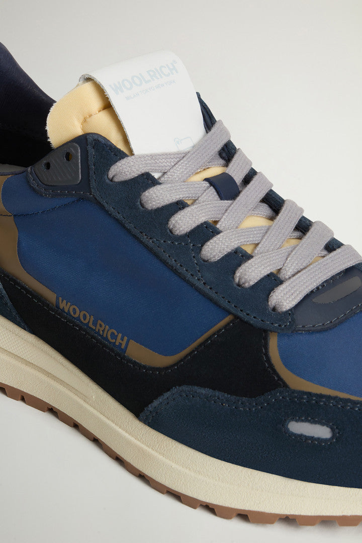 Retro Sneakers in Nylon with Leather Details Blu Blu