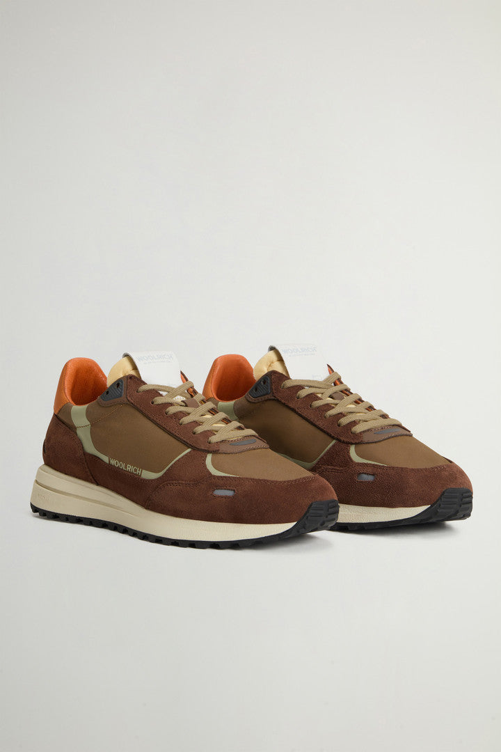 Retro Sneakers in Nylon with Leather Details Brown Brown