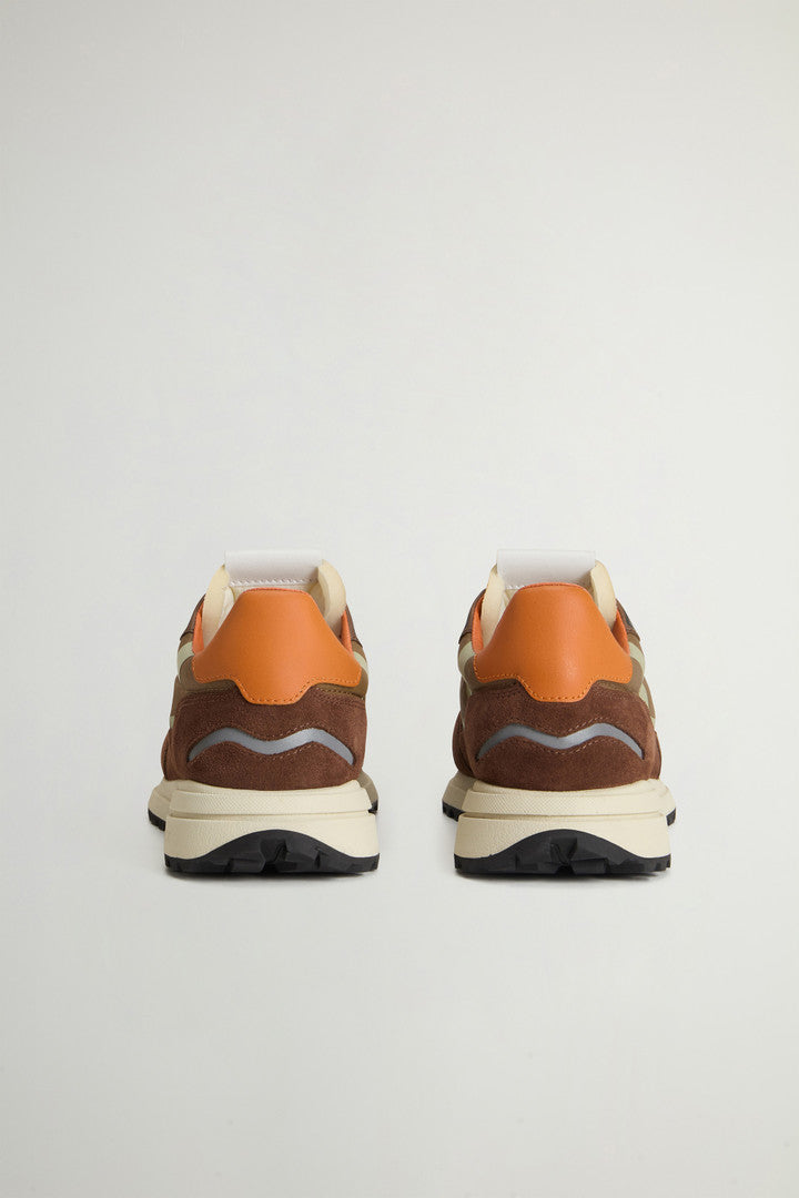 Retro Sneakers in Nylon with Leather Details Brown Brown